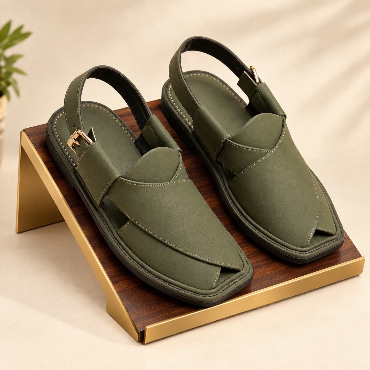 Olive Green Crossover Peshawari Sandal – Handmade (Article 025)