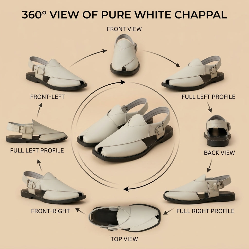 White/Black Leather Peshawari – Handmade (Article 015)