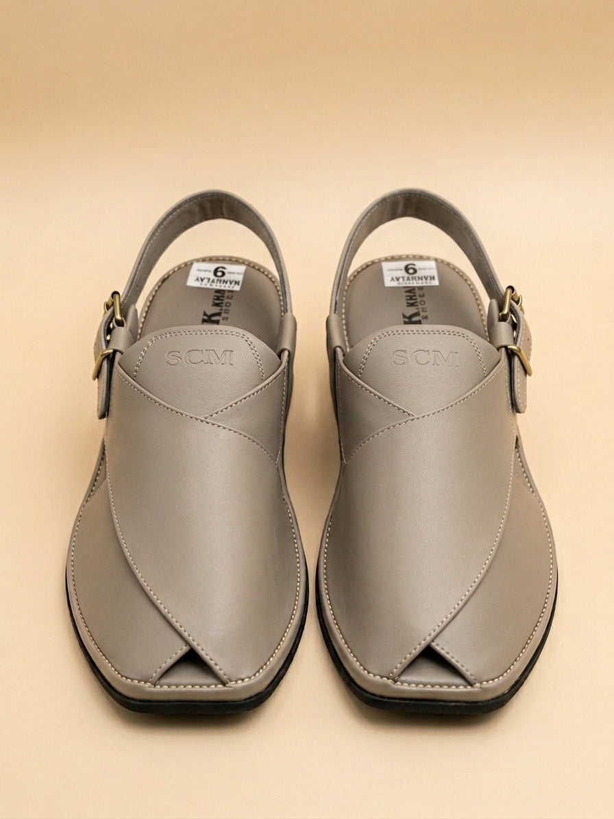 Grey-Taupe Leather Peshawari Sandal – Handmade
