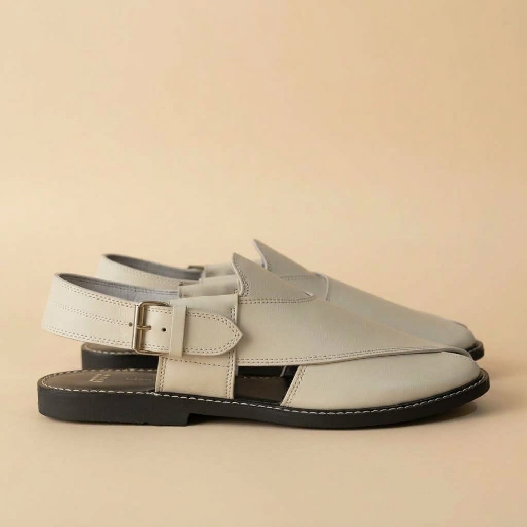 White/Black Leather Peshawari – Handmade (Article 015)