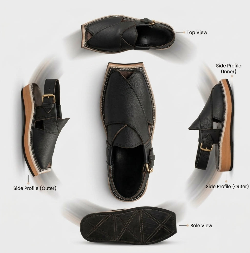 Black Kaptaan Peshawari Sandal– Handmade (Article 019)