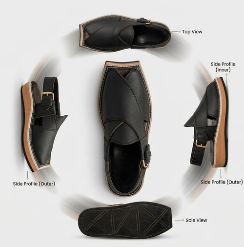 Black Kaptaan Peshawari Sandal– Handmade (Article 019)