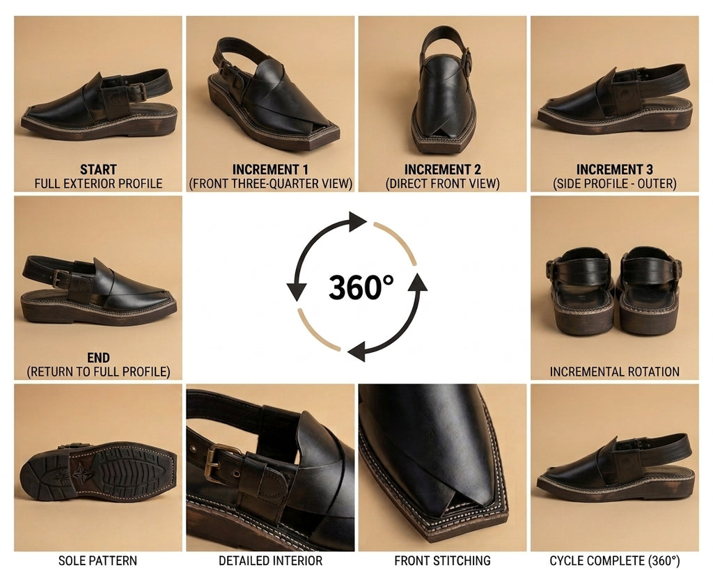 Kaptaan Black Leather Peshawari Chappal (Kheri) – Handmade (Article 008)