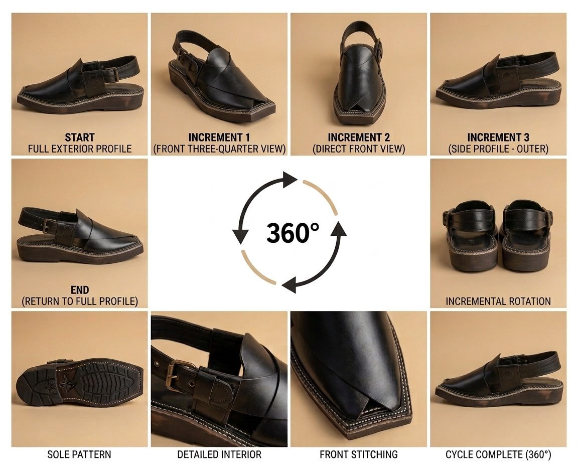 Kaptaan Black Leather Peshawari Chappal (Kheri) – Handmade (Article 008)