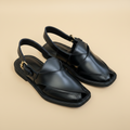Handmade black leather woven-strap Peshawari sandal – Cobblers Cut