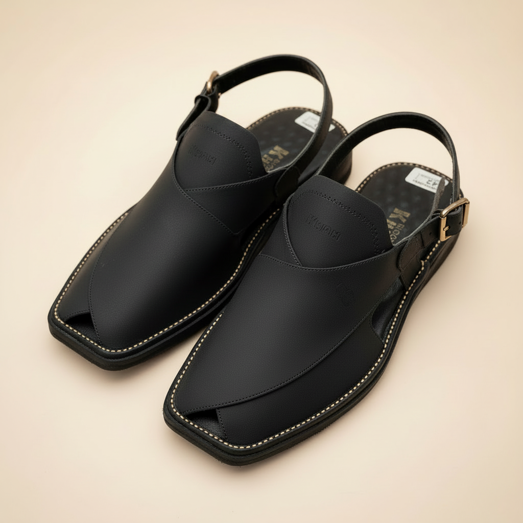 Black Leather Peshawari Sandal – Handmade