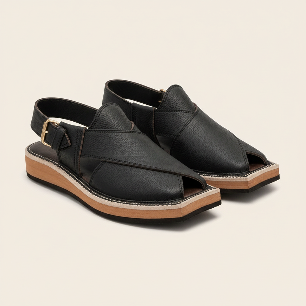 Black Kaptaan Peshawari Sandal– Handmade (Article 019)