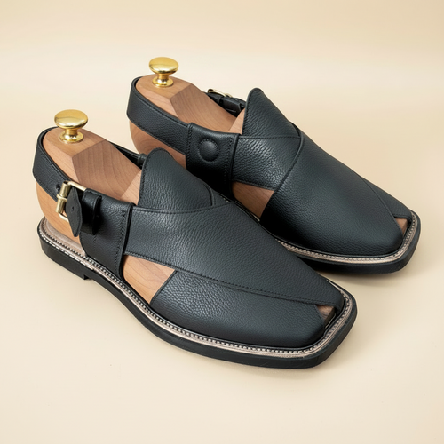 Black Leather Peshawari Sandal – Handmade (Article 012)