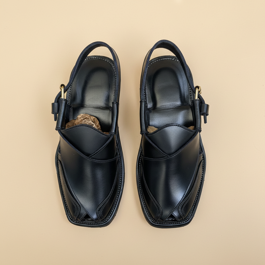 Black leather Peshawari sandal – Cobblers Cut
