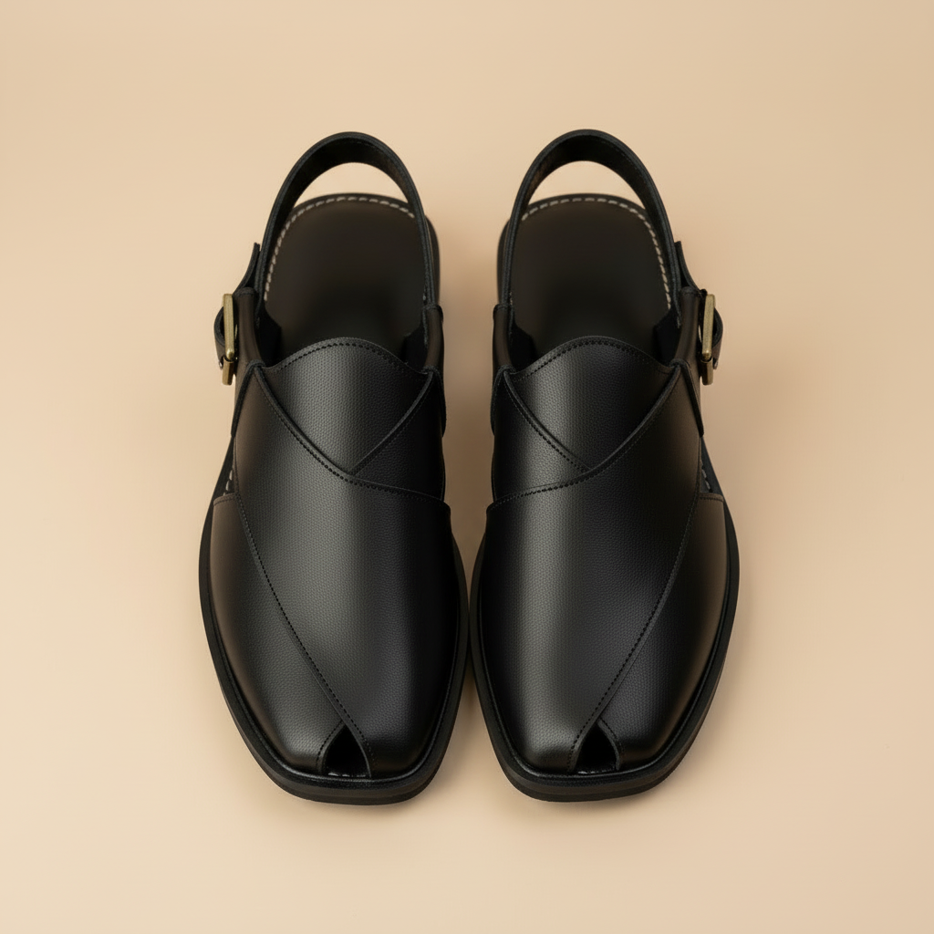 White/Black Leather Peshawari – Handmade (Article 015)