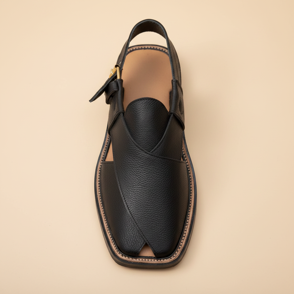Black Leather Peshawari Sandal – Handmade (Article 012)