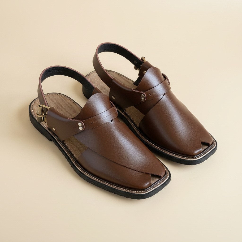 Brown Leather Peshawari Chappal – Handmade in Pakistan (Article 001)