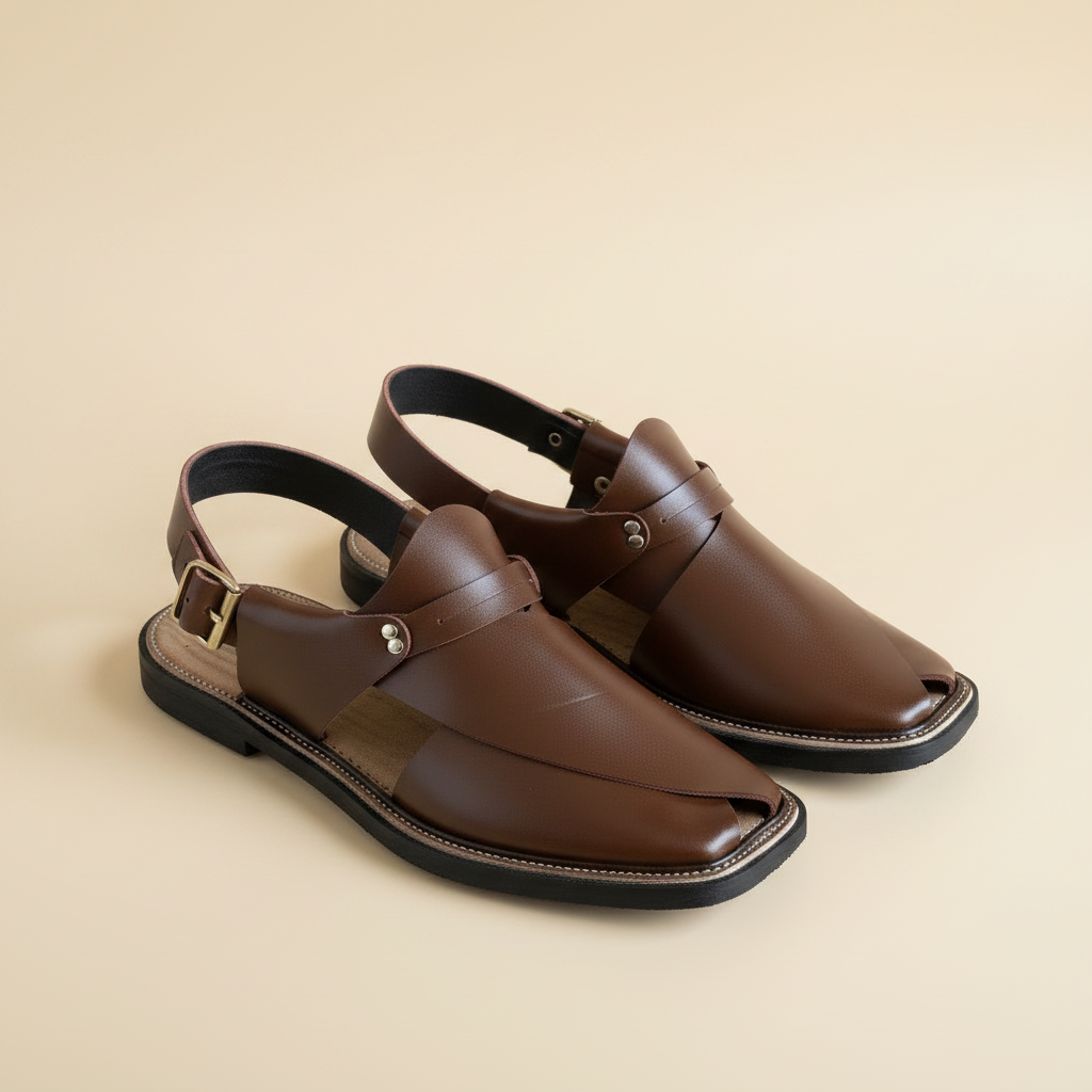Brown Leather Peshawari Chappal – Handmade in Pakistan (Article 001)