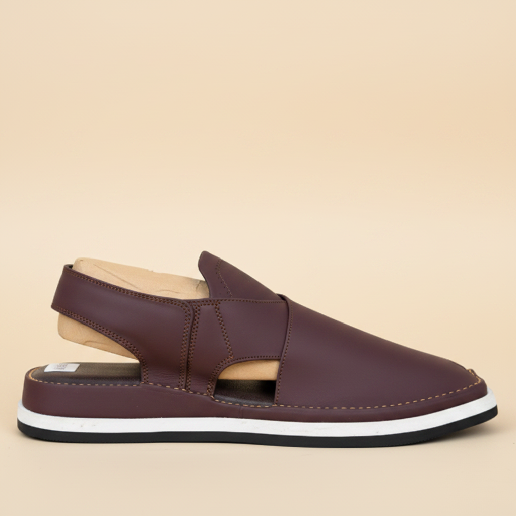 Burgundy Leather Peshawari Chappal – Handmade (Article 009)