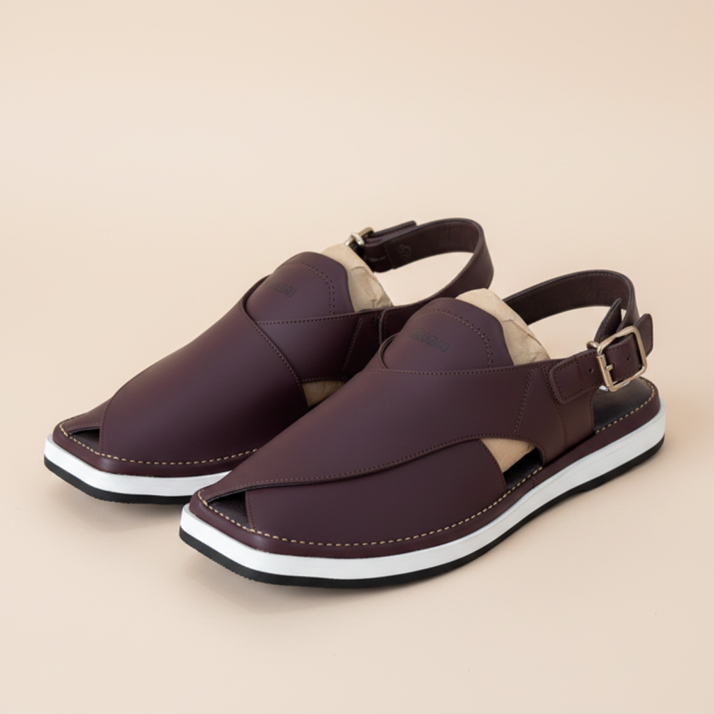 Burgundy Leather Peshawari Chappal – Handmade (Article 009)