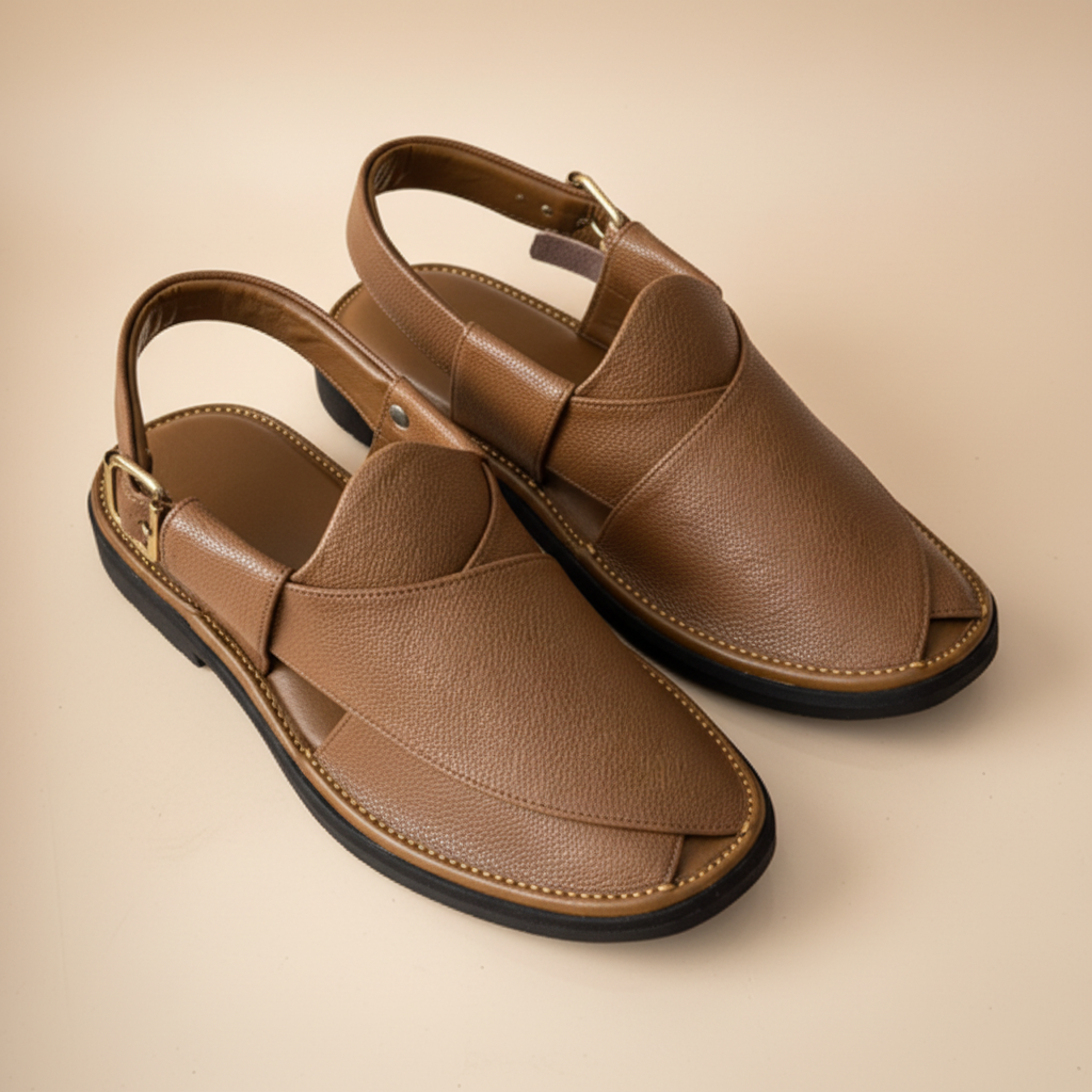 Tan-Brown Leather Peshawari Sandal – Handmade (Article 011)