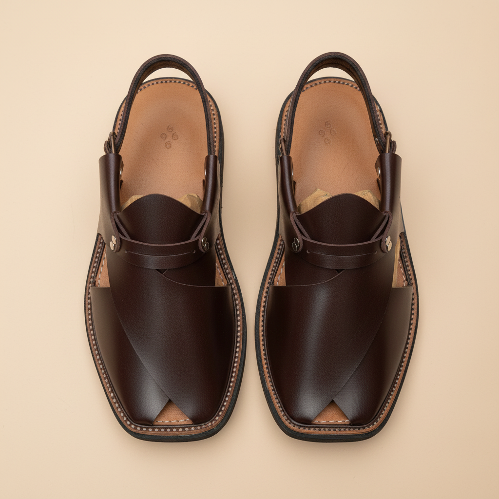 Brown Leather Peshawari Chappal – Handmade in Pakistan (Article 001)