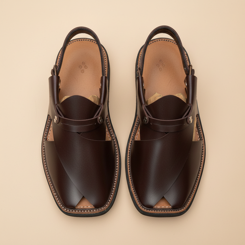 Brown Leather Peshawari Chappal – Handmade in Pakistan (Article 001)