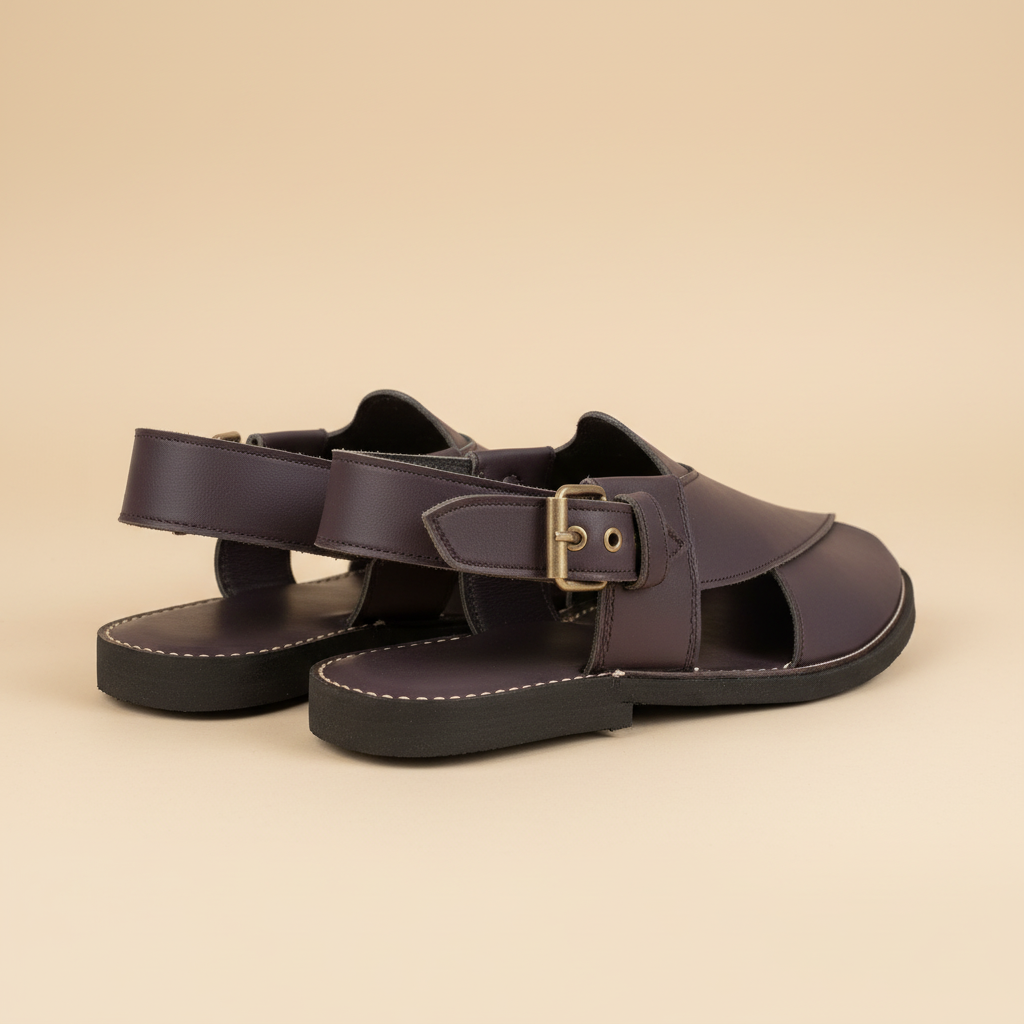 Plum Leather Peshawari Sandal – Handmade (Article 017)