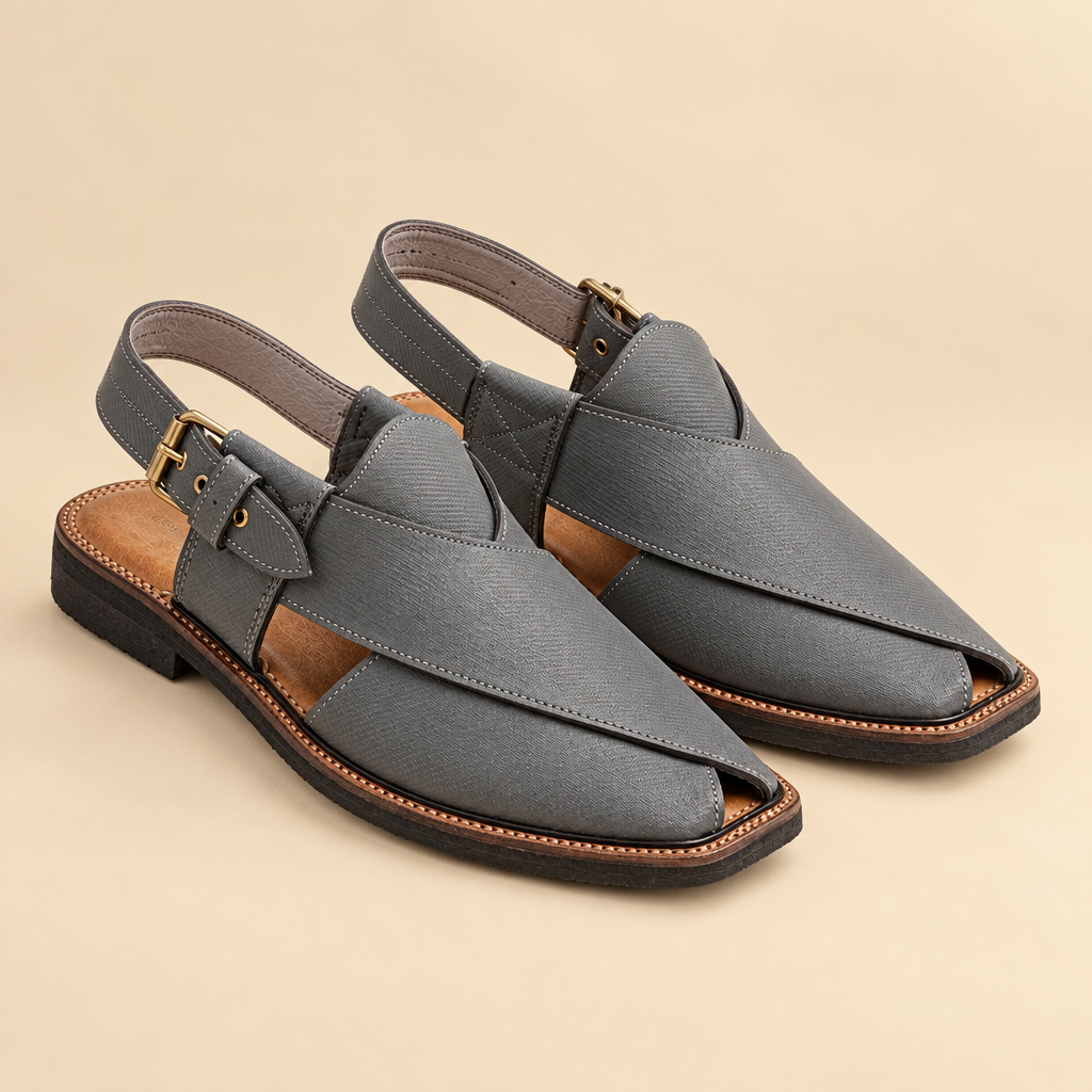 Grey Peshawari sandal pair