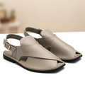 Grey-Taupe Leather Peshawari Sandal – Handmade