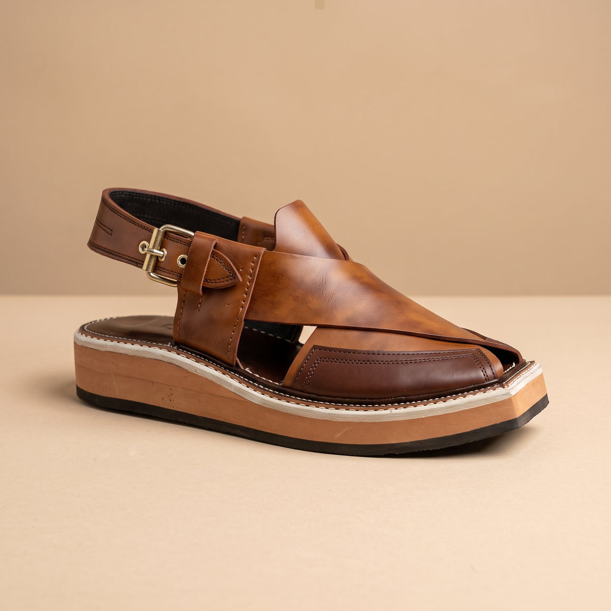 Kaptaan Kheri – Two-Tone Leather Peshawari Sandal – Handmade (Article 028)
