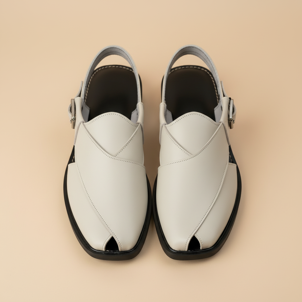 White/Black Leather Peshawari – Handmade (Article 015)