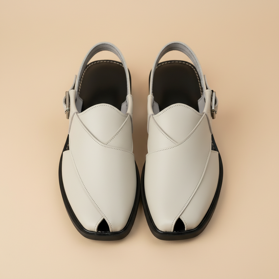 White/Black Leather Peshawari – Handmade (Article 015)