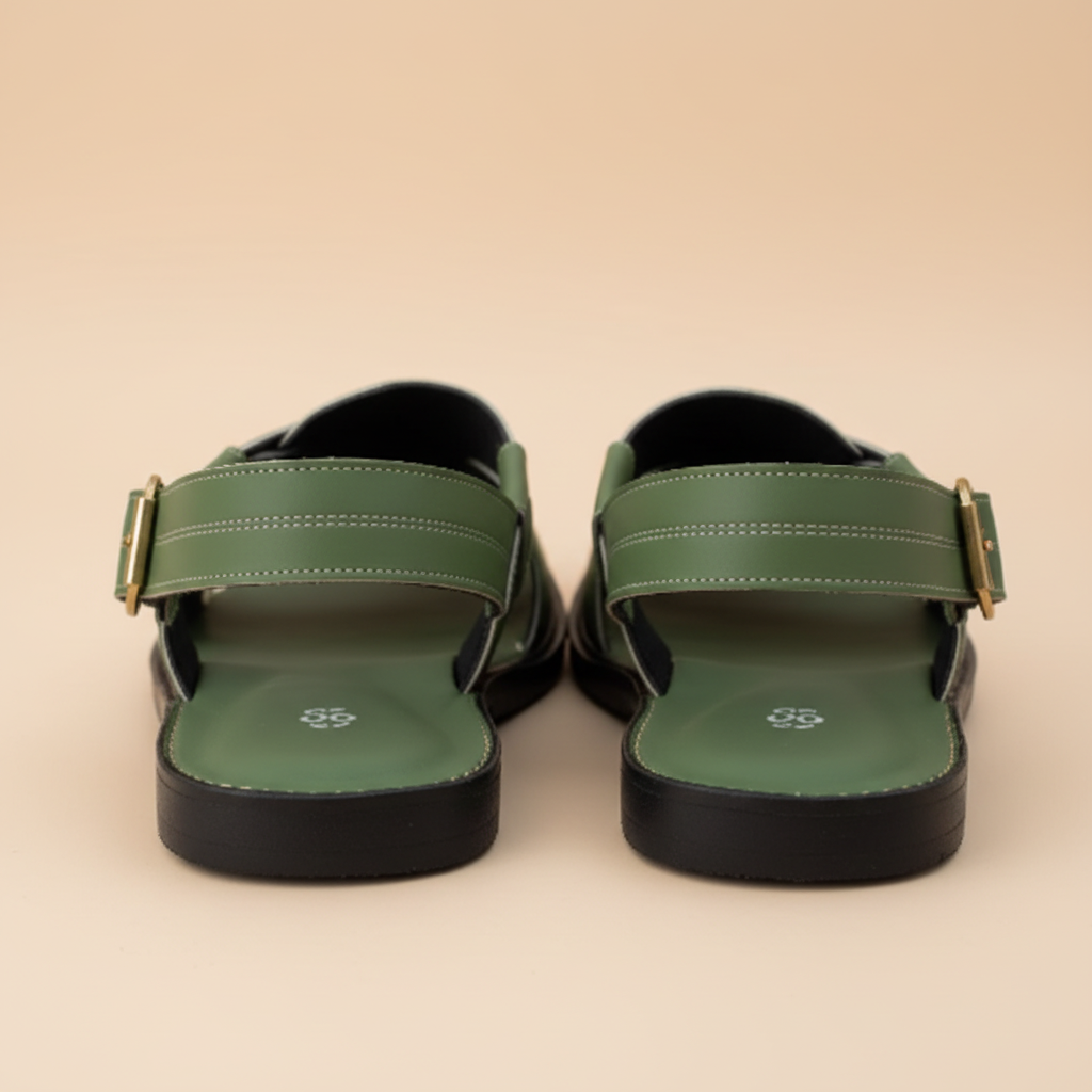 Olive Green Leather Peshawari Sandal – Handmade (Article 016)