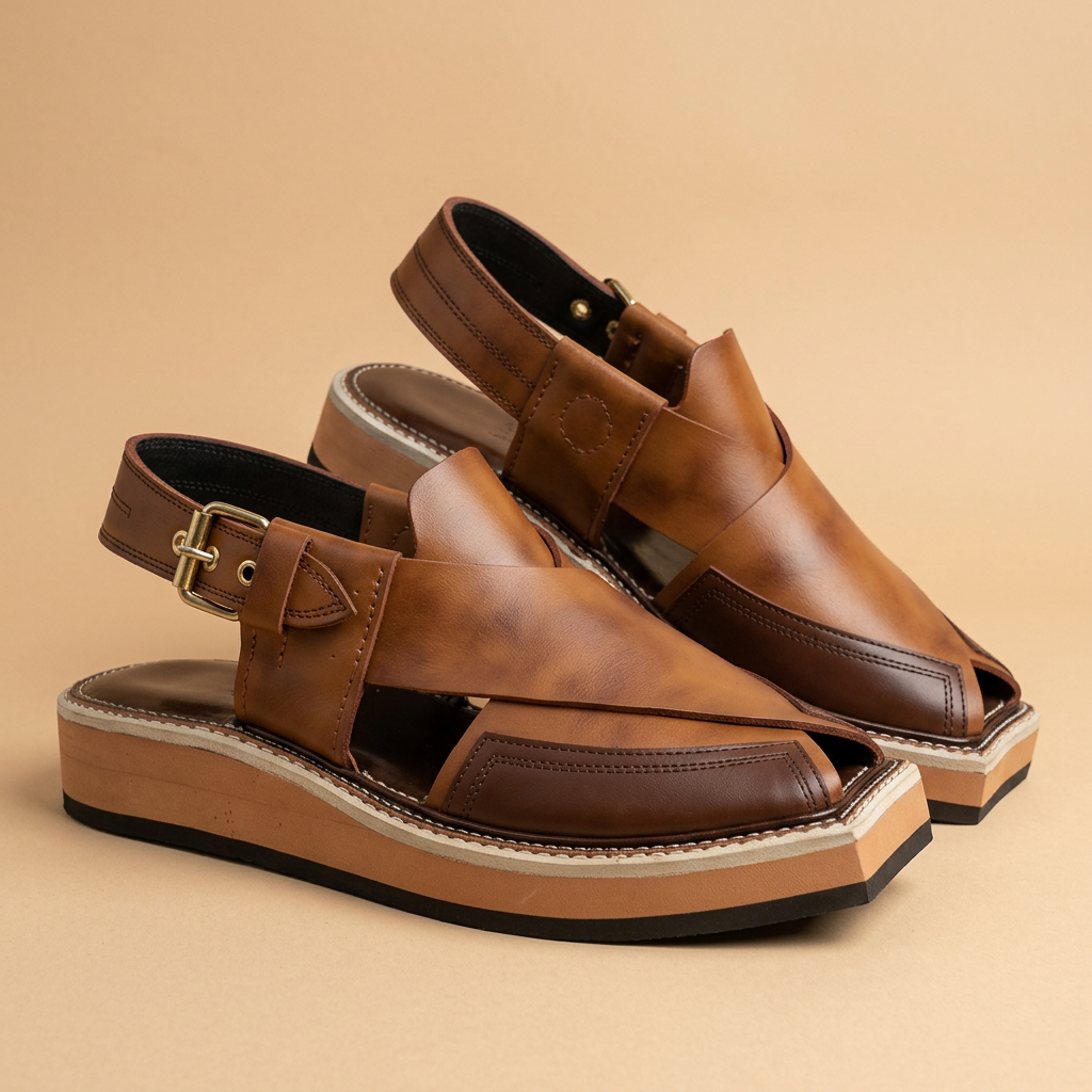 Kaptaan Kheri – Two-Tone Leather Peshawari Sandal – Handmade (Article 028)