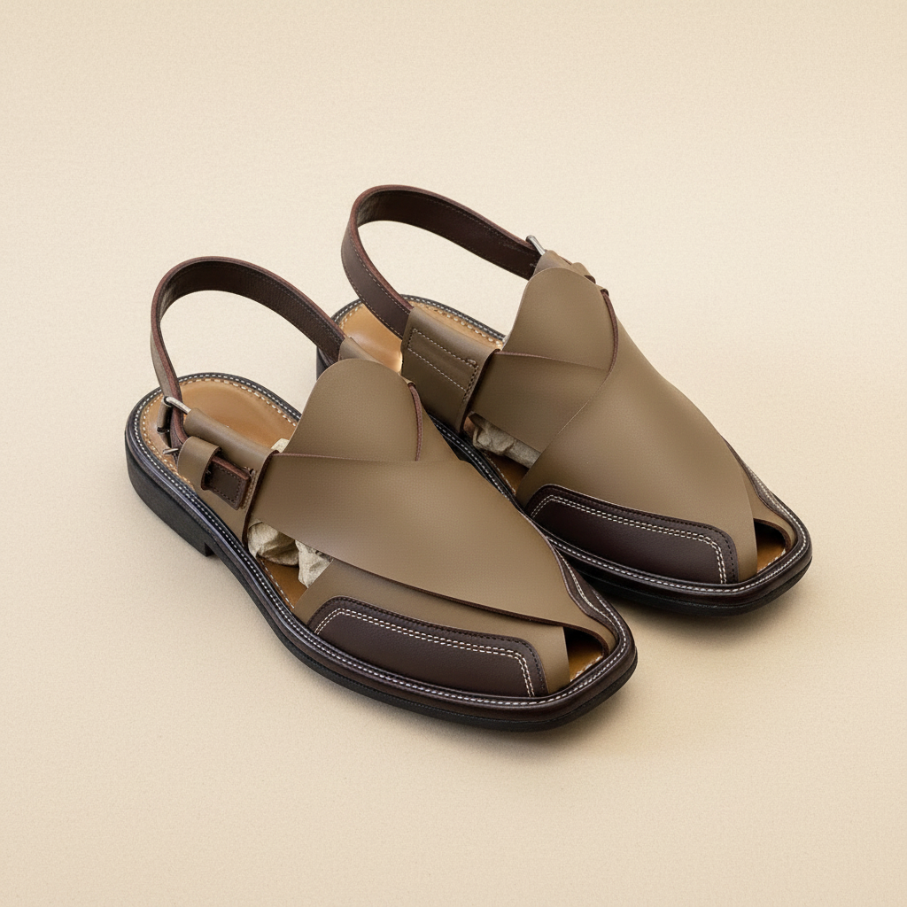 Olive Two-Tone Leather Peshawari Sandal – Handmade