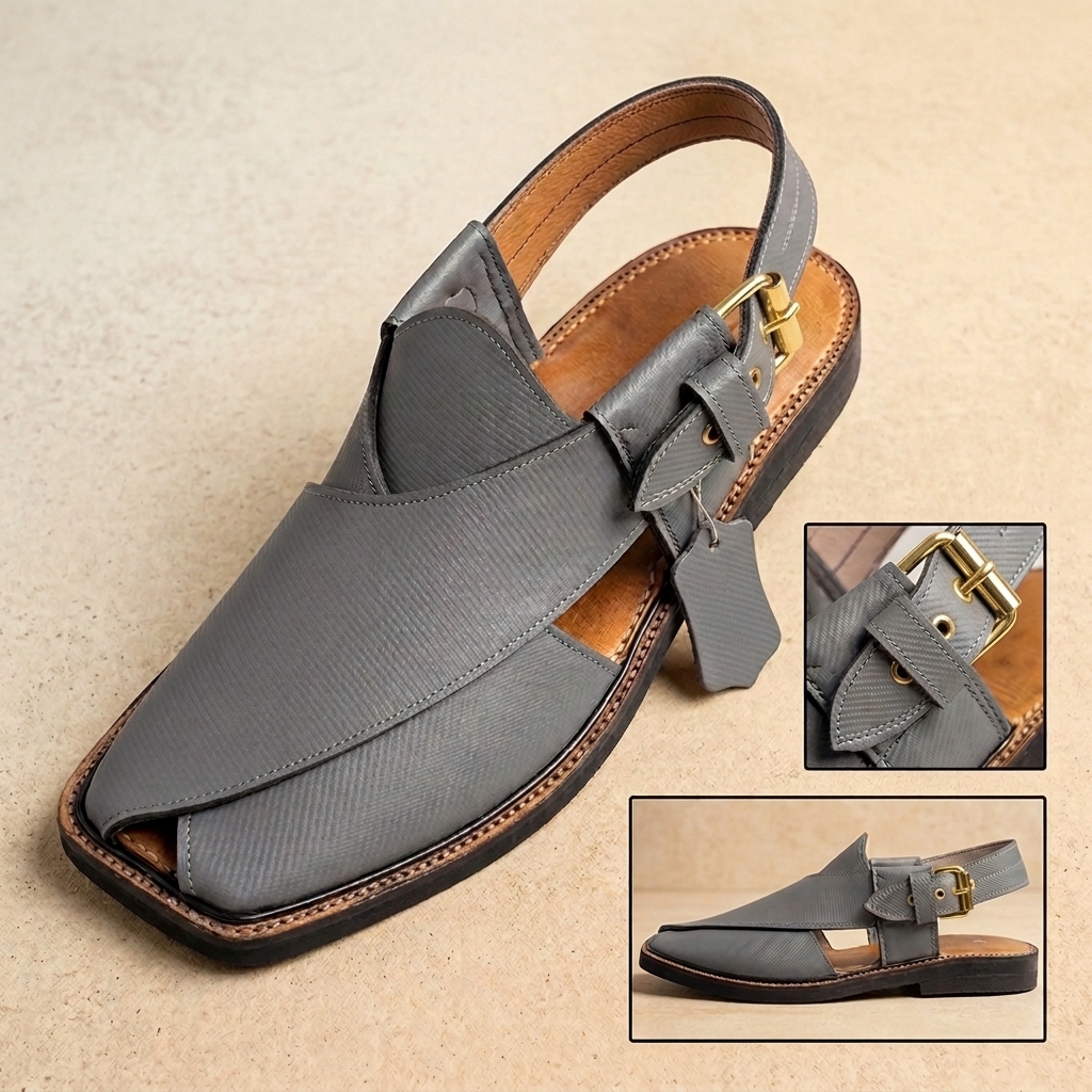 Grey Textured Leather Peshawari Sandal – Handmade (Article 024)