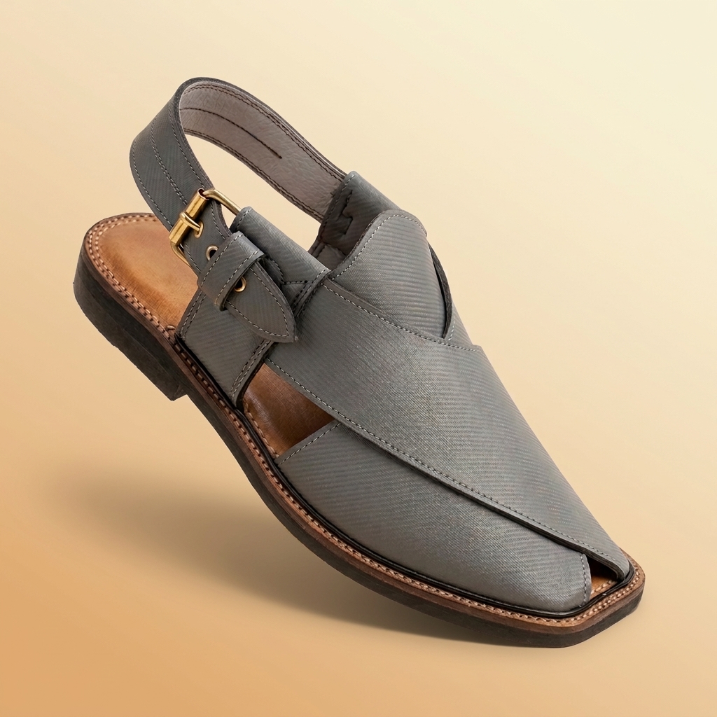 Grey Textured Leather Peshawari Sandal – Handmade (Article 024)