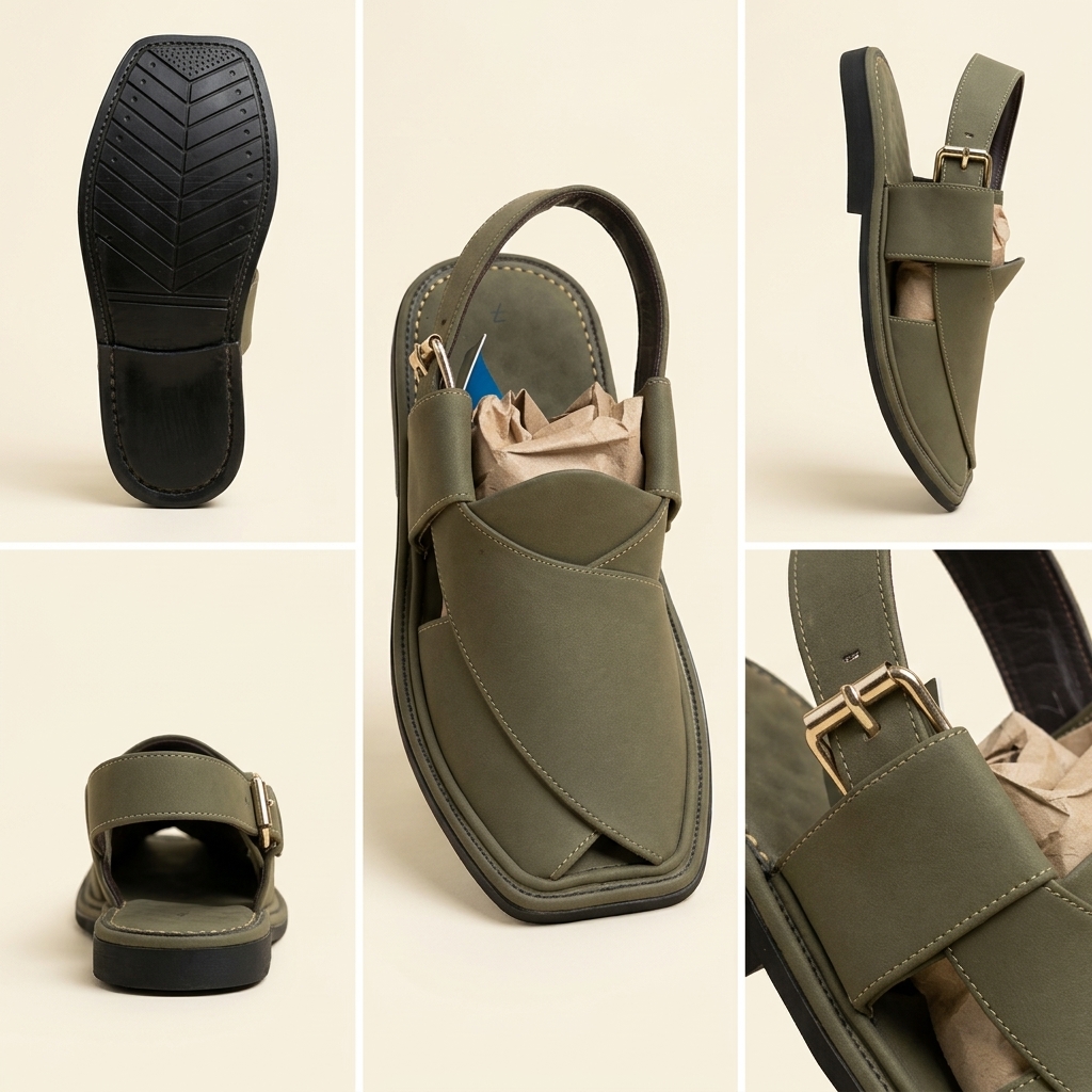 Olive Green Crossover Peshawari Sandal – Handmade (Article 025)