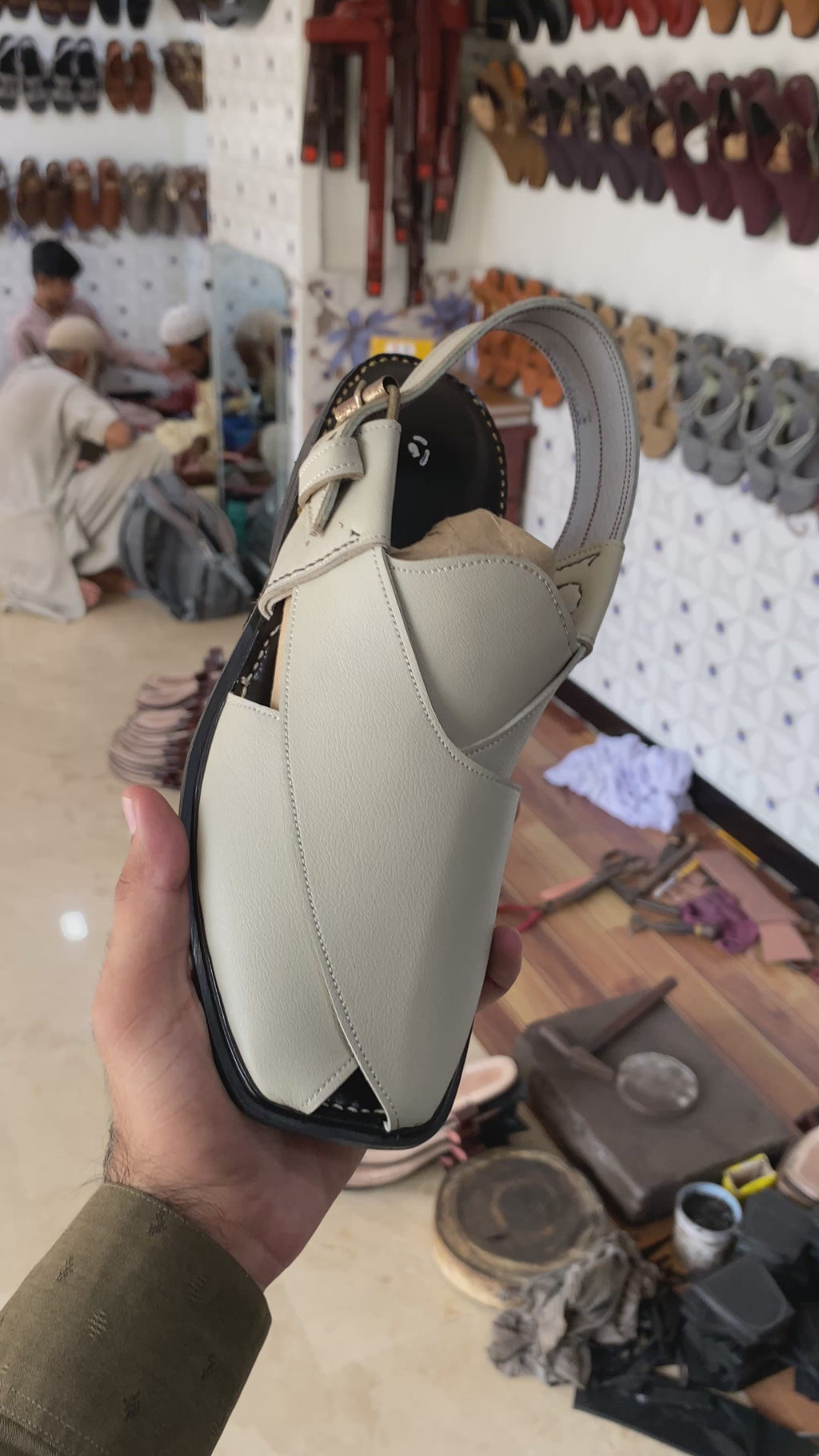White/Black Leather Peshawari – Handmade (Article 015)