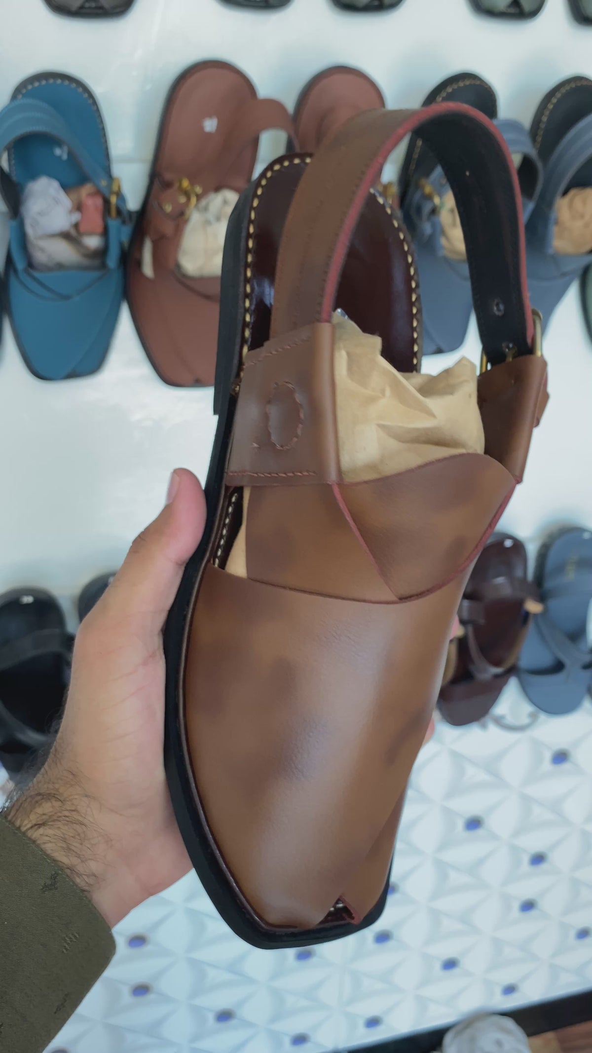 Marbled Tan Leather Peshawari Sandal – Handmade (Article 010)