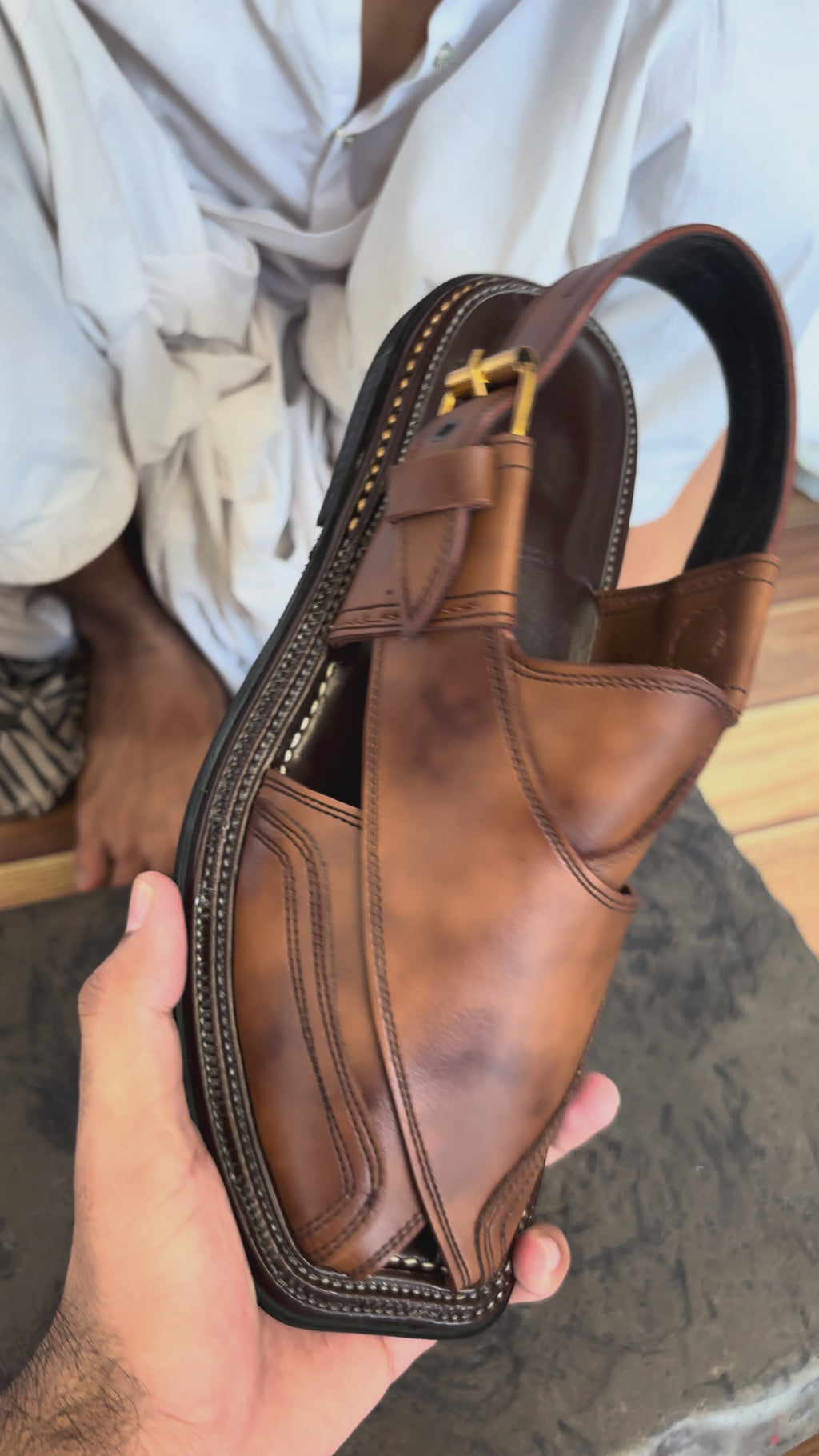 Triple Gear – Cognac Leather Peshawari Sandal – Handmade (Article 022)