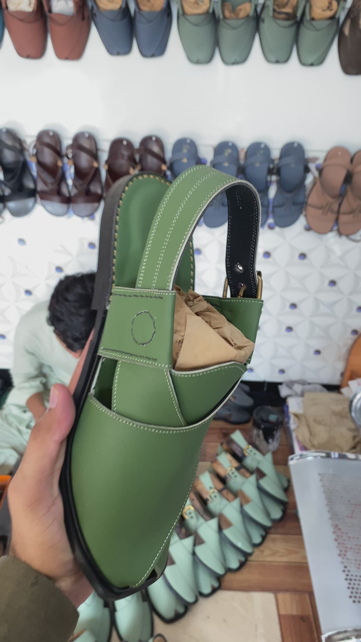 Olive Green Leather Peshawari Sandal – Handmade (Article 016)