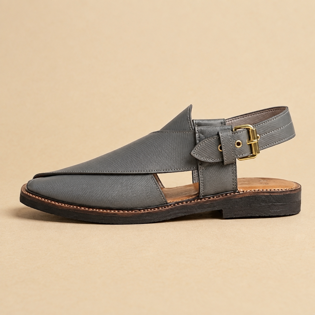 Grey Textured Leather Peshawari Sandal – Handmade (Article 024)