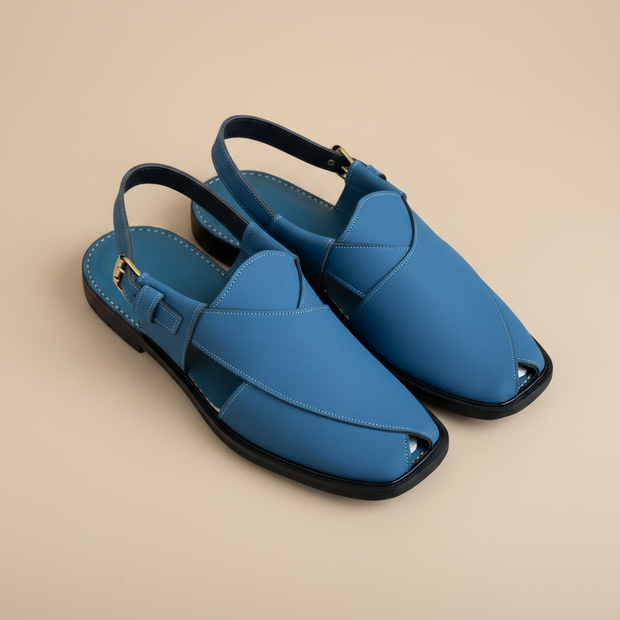 Blue Leather Peshawari Sandal – Handmade (Article 014)