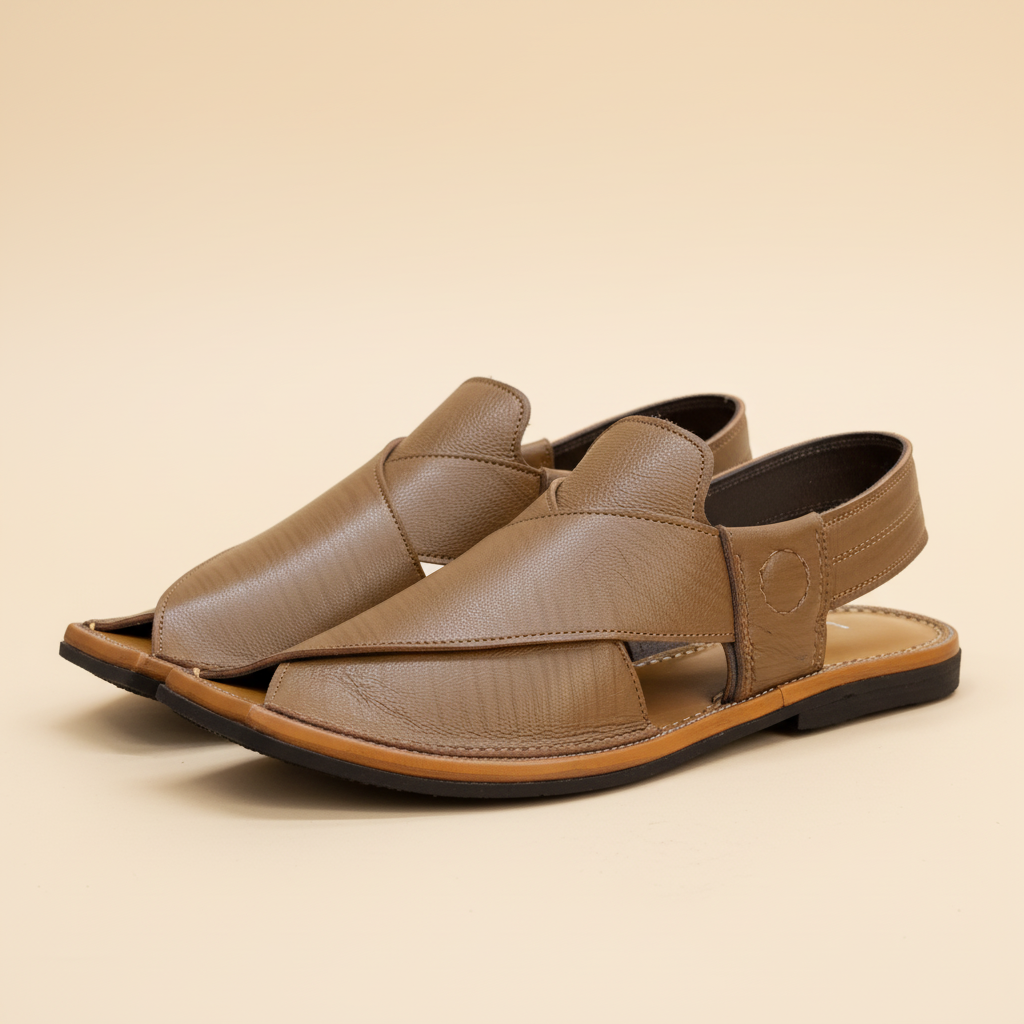 Taupe Camel Leather Peshawari Sandal – Handmade (Article 021)