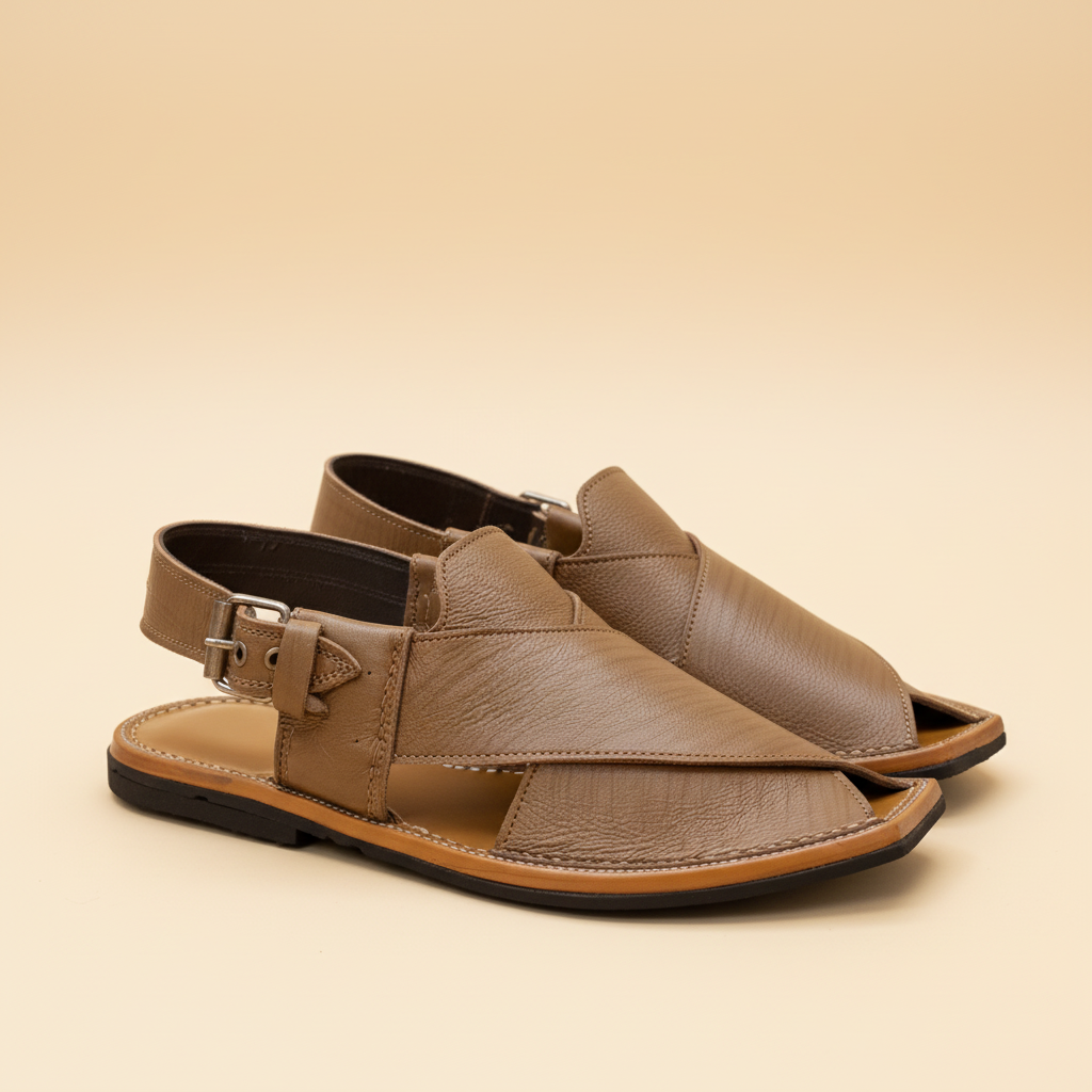Taupe Camel Leather Peshawari Sandal – Handmade (Article 021)