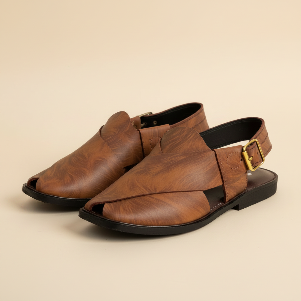 Marbled Tan Leather Peshawari Sandal – Handmade (Article 010)