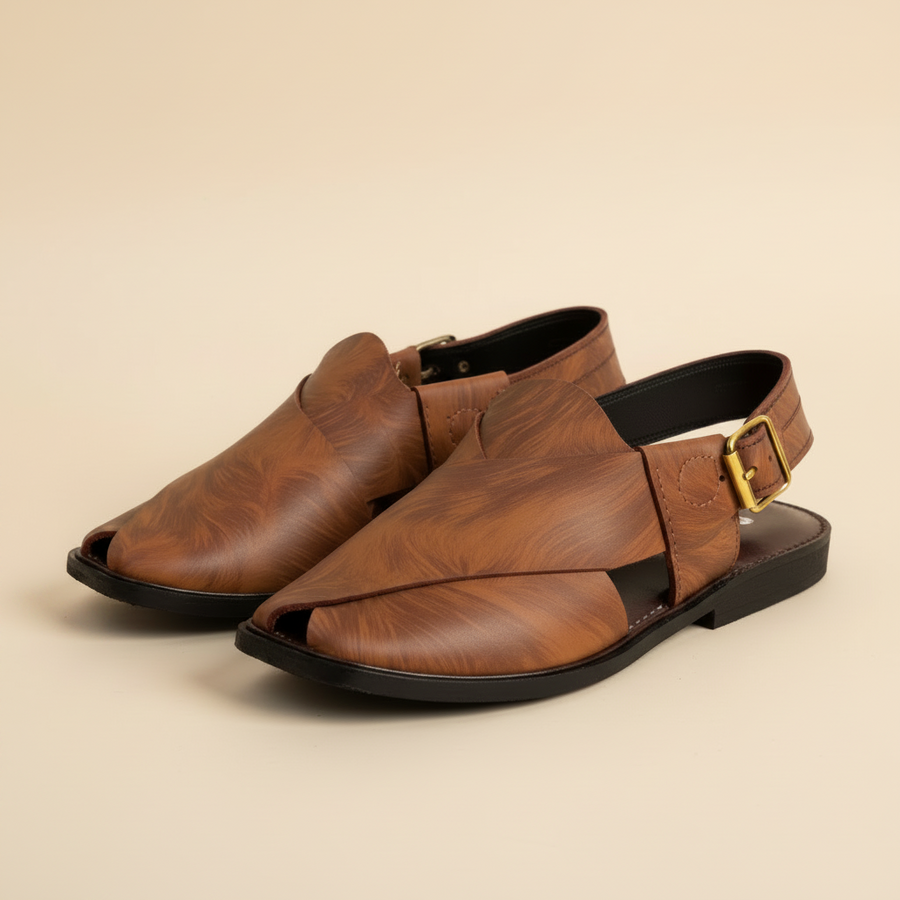 Marbled Tan Leather Peshawari Sandal – Handmade (Article 010)