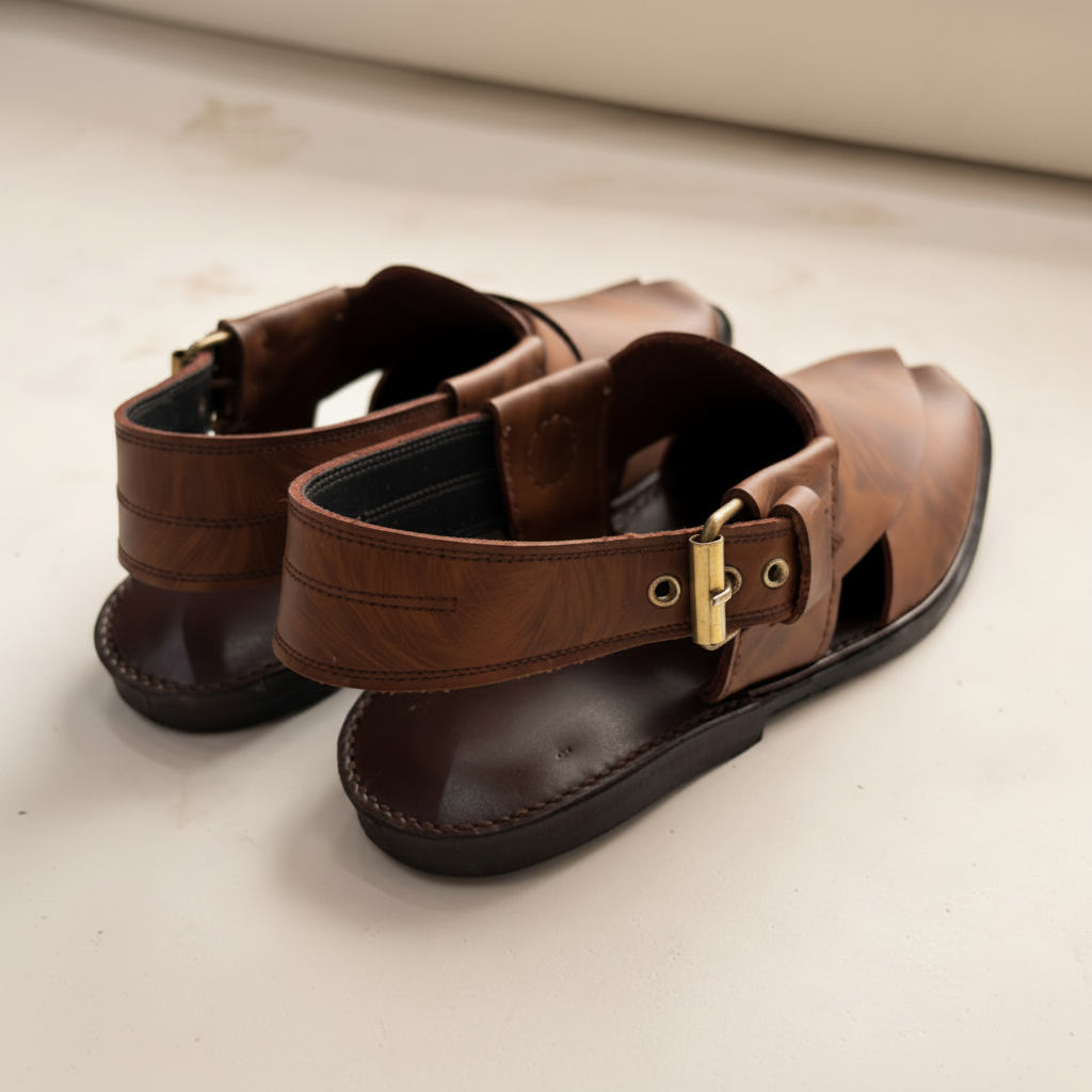 Marbled Tan Leather Peshawari Sandal – Handmade (Article 010)
