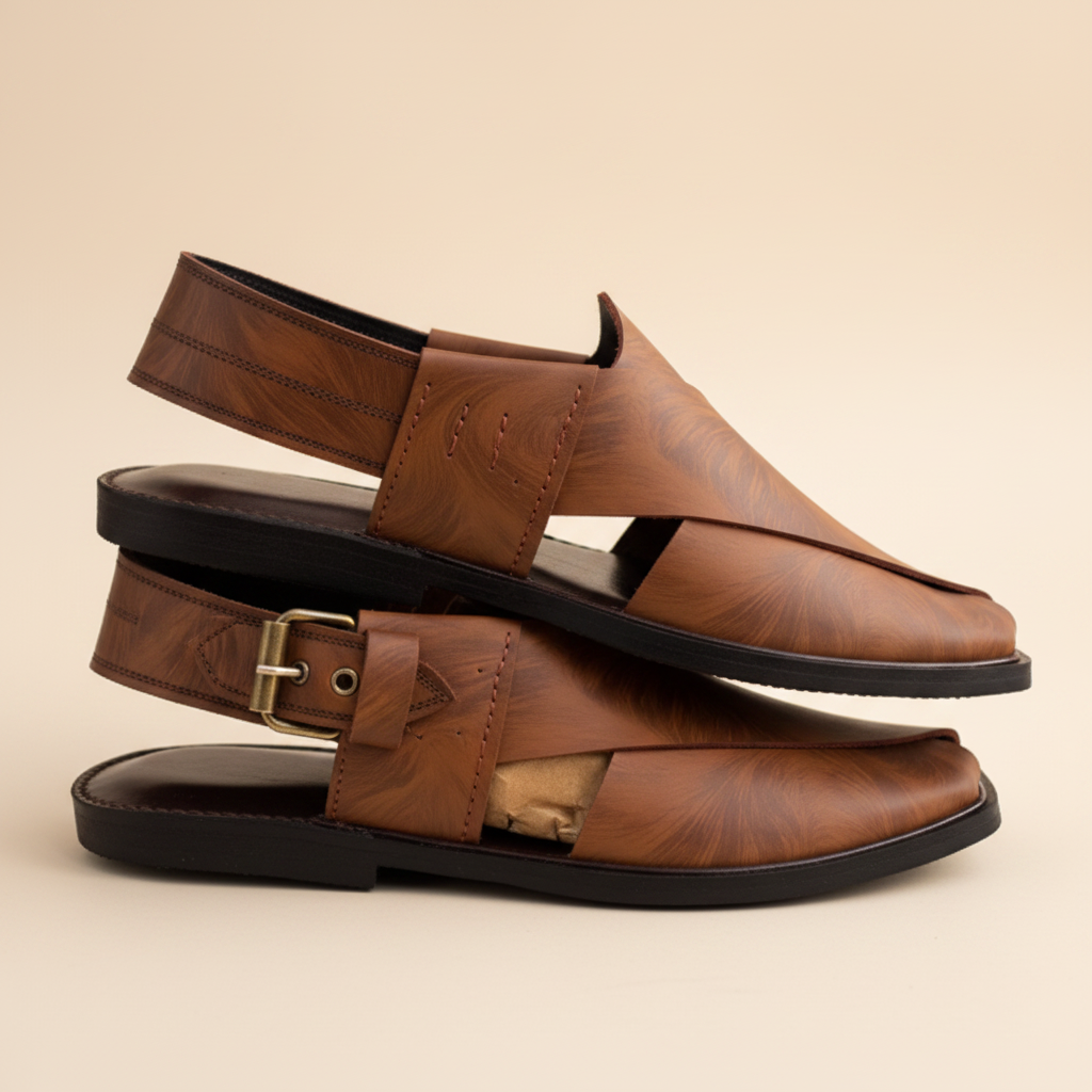 Marbled Tan Leather Peshawari Sandal – Handmade (Article 010)