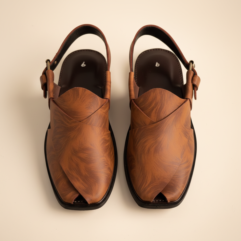 Marbled Tan Leather Peshawari Sandal – Handmade (Article 010)