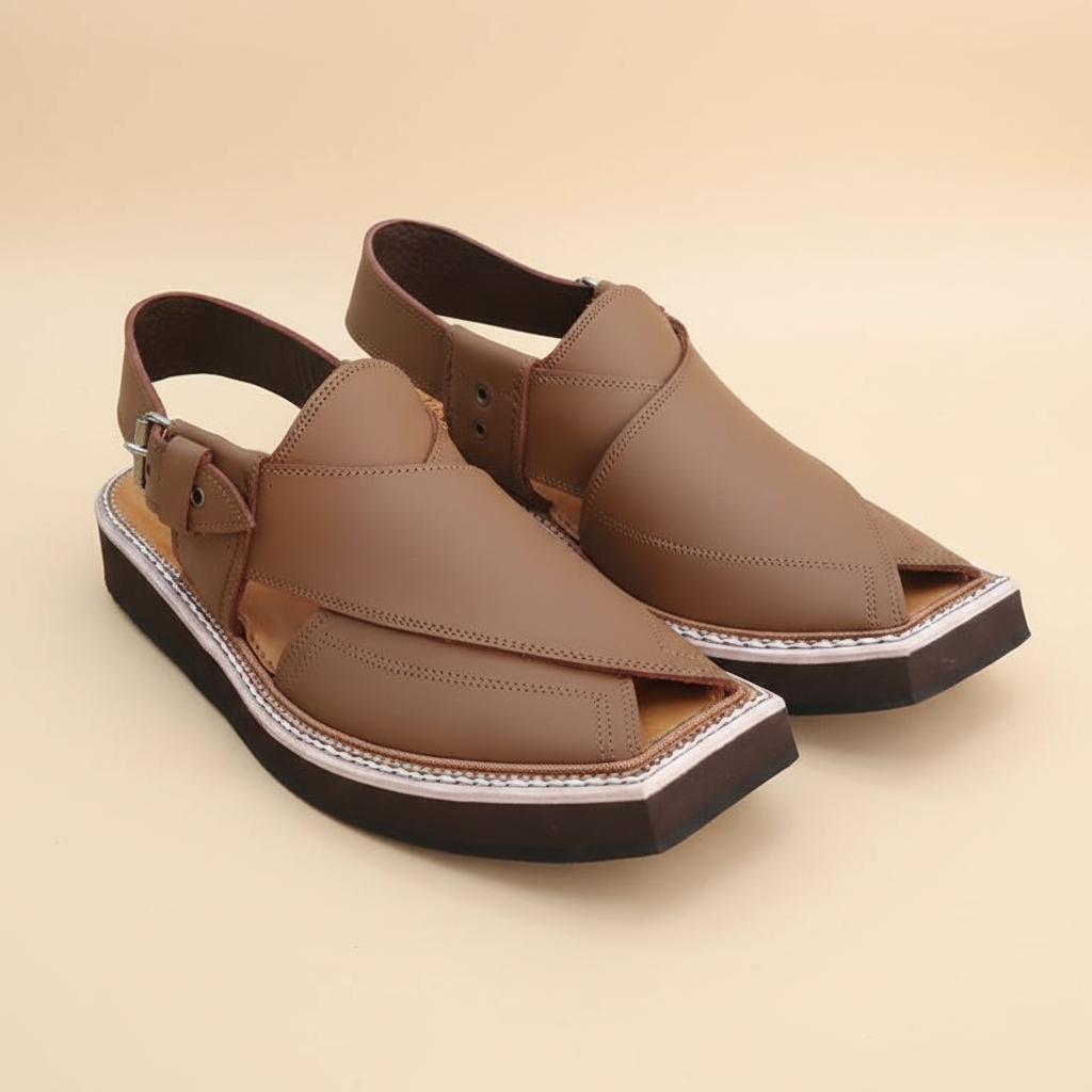 Kaptaan Camel Brown Crossover Leather Peshawari Sandal – Handmade (Article 013)