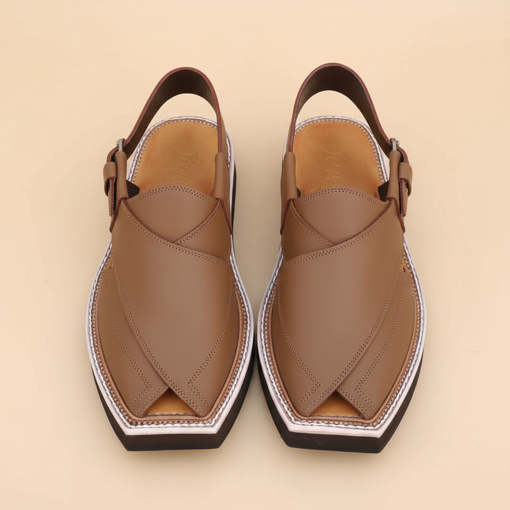Kaptaan Camel Brown Crossover Leather Peshawari Sandal – Handmade (Article 013)