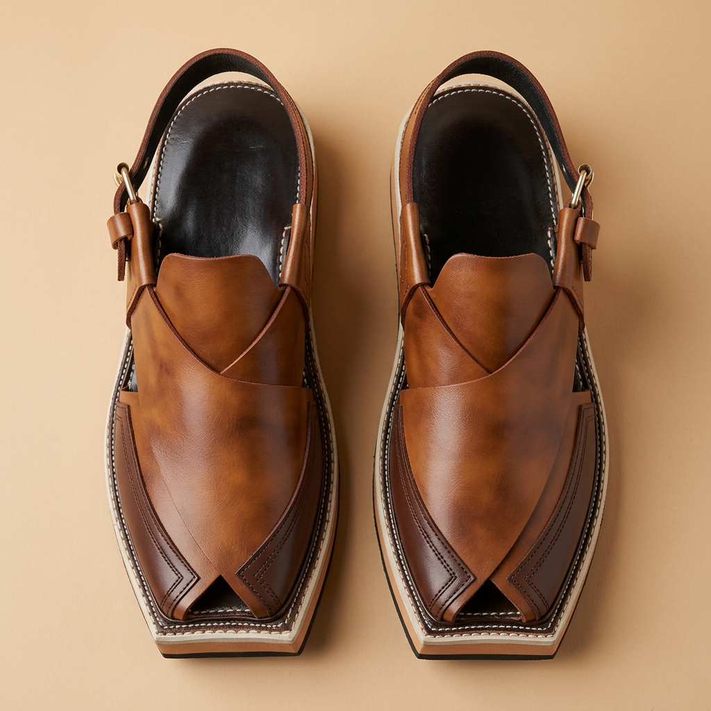 Kaptaan Kheri – Two-Tone Leather Peshawari Sandal – Handmade (Article 028)